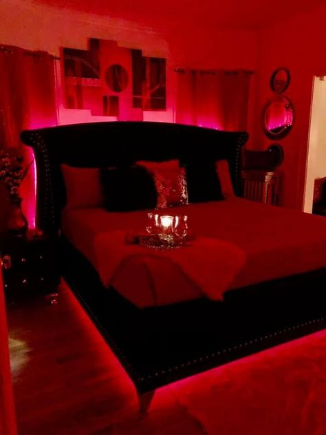 Red Black White Decor Master Bedrooms, Red Velvet Bedroom Ideas, Red And Black Themed Bedroom, Seductive Bedroom Decor, Red And Black Master Bedrooms Decor, Black White Grey And Red Bedroom Ideas, Red Black And Gold Bedroom Ideas Room Decor, Red Bedroom Decor Ideas For Women, Black Red Gray Bedroom Room Ideas