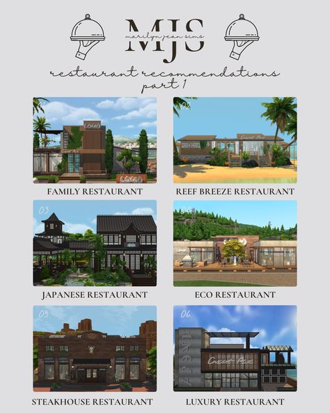 Sims 4 Restaurant Gallery Recommendations Sims 4 Lots Restaurant, Sims 4 Sulani Restaurant, Sims 4 Restaurant Layout, Sims 4 Restaurant Build, Beach Restaurant Design, Sims4 Build, Sims Lots, Sims 4 Restaurant, Sims Lookbook