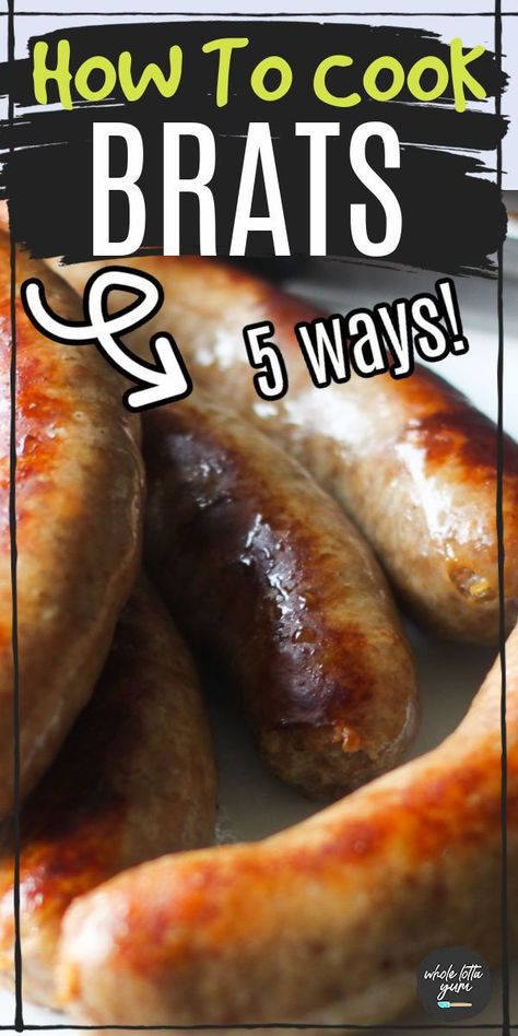 Bratwurst recipes 5 ways including air fryer brats, instant pot brats, baked brats, boiling brats, and more! You'll love these brats recipes for summer. Brat Sandwich Recipes, Brats For A Crowd, Cheese Brats Recipe, Pork Brats Recipes, Beyond Brats Recipes, Braut Recipes Bratwurst Beer, Instapot Brats, German Brats Recipes, Brats Recipes Oven