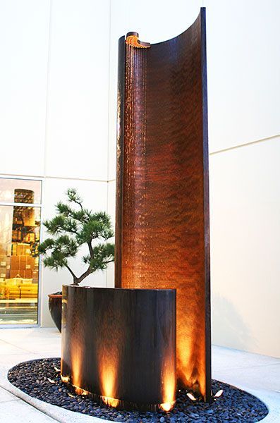 Gorgeous copper fountain created by Fountains.com Fountain Sculpture, Contemporary Water Feature, Rain Curtain, Water Wall Fountain, Water Fountain Design, Water Sculpture, Architectural Landscape, Fountain Design, Indoor Fountain