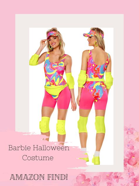 Barbie Skating Outfit, Roller Skate Barbie Costume, Skater Barbie, Barbie Roller Skate Outfit, Barbie Roller Skates, 80s Roller Skating Outfit, Blade Costume, Neon Romper, Halloween Spirit Store