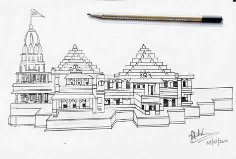 Pencil art of conceptual Ram mandir. Ram Mandir Ayodhya Sketch, Ram Mandir Ayodhya Painting, Ayodhya Ram Mandir, Ayodhya Ram, Temple Drawing, Sunset Canvas Painting, Pencil Drawing Images, Buddhist Art Drawing, Pen Art Work