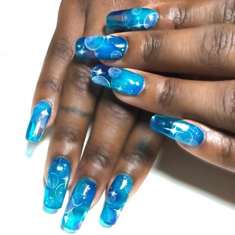 Bubble Art On Nails, Bubbles Nail Art, Jelly Tips Nails, Nails With Bubbles, Blue Nail Designs 2024, Bubbles Nails, Jelly Nail Designs, Bubble Nail Art, Pretty Fingers