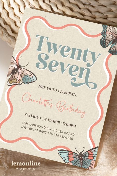 Bday Invitation Card, Butterfly Invite, Butterfly Invitation, Butterfly Invitations, Bday Invitations, Birthday Dinner Party, Birthday Card Design, Boho Birthday, Birthday Dinners