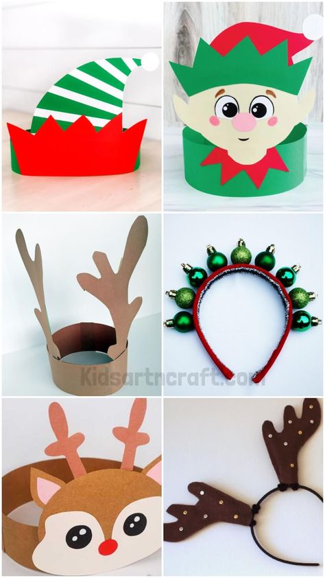 DIY Christmas Headband to Make This Festival Xmas Headbands Diy, Diy Elf Headband, Festive Hats Christmas Diy, Elf Hats Diy, Christmas Hat Crafts For Toddlers, Christmas Head Band, Diy Christmas Hats For Kids, Reindeer Hat Craft, Crazy Christmas Hat