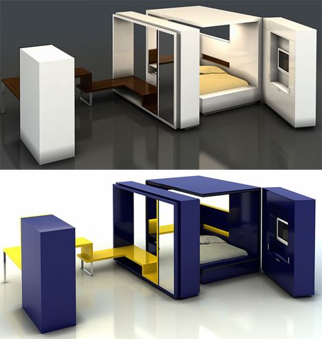 Composed of three essential elements (Pod, Media Station and Satellite), ROOM is a room-in-a-box bedroom solution that expands and contracts as needed to ... Micro Living, Compact Furniture, Micro Apartment, Transforming Furniture, Built In Furniture, Small Room Design, Compact Living, Container Homes, Small Homes