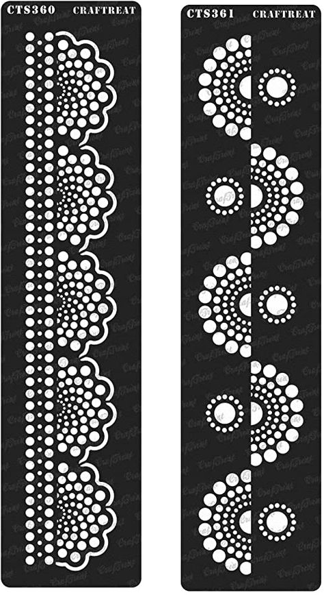 Amazon.com : CrafTreat Mandala Stencils for Painting on Wood, Canvas, Paper, Fabric, Floor, Wall and Tile - Dot Mandala Border1 and Dot Mandala Border2-2 Pcs - 3x12 Inches Each - Reusable DIY Craft Stencils : Office Products Roster Beton, Dot Painting Tools, Rhinestone Designs Pattern, Craft Stencils, Mandala Painted Rocks, Stencils For Painting, Mandala Rock Art, Mandala Art Therapy, Mandala Stencils