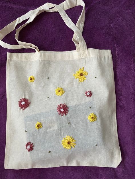 Learning Embroidery, Totes Ideas, Reusable Tote, Reusable Tote Bags, Tote Bag, Embroidery, Tela