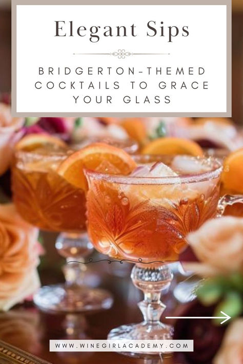 Step back in time with our collection of classic Regency-era cocktails inspired by Bridgerton. Perfect for adding a historical twist to any festive occasion!🥂 Get all the recipes and learn about each one on our blog post. If you love history and entertaining, you'll love it! ❤️ Bridgerton Mock Tails, Bridgerton Inspired Cocktail, Bridgerton Party Drinks, Regency Era Recipes, Bridgerton Themed Cocktails, Themed Cocktail Night Ideas, Bridgerton Cocktail Recipes, Bridgerton Drink Ideas, Bridgerton Themed Drinks