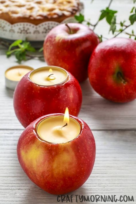 If you’re looking for a beautiful fall centerpiece, make these cute apple candles! Just use a drill paddle bit or just a knife and carve out a circle. Place the tea light inside and light it! Make sure to follow Crafty Morning on Facebook, Pinterest, and Instagram or subscribe to our Weekly Newsletter! :) This … Diy Christmas Napkins, Fall Candle Centerpieces, Decoupage Candles, Apple Candle, Block Pumpkins, Home Office Desk Decor, Cozy Diy, Diy Apple, Centerpiece Craft