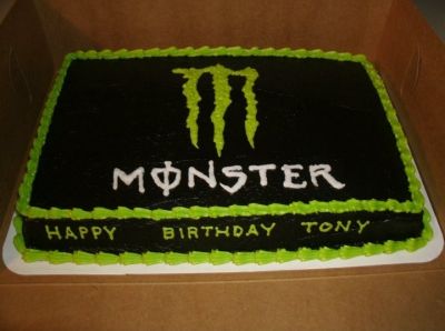 Monster Logo cake By ibcindylouwho on CakeCentral.com Monster Drink Cake Ideas, Monster Drink Cake, Birthday Cake Designs For Men, Monster Energy Cake, Cake Designs For Men, Happy Birthday Tony, Monster Cakes, Monster Room, Birthday Cake Designs