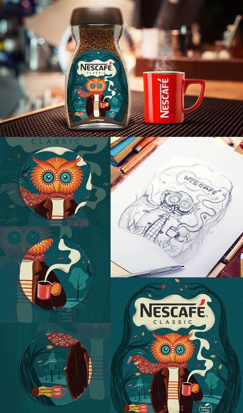 Good morning! :) Winter special edition #package #design for Nescafe Classic. Designed by Ziad El Samahy (Cairo, Egypt). #illustration #advertising #branding Egypt Illustration, Good Morning Winter, Morning Winter, Packaging Template Design, Creative Advertising Design, Illustration Advertising, Branding Design Packaging, Graphic Design Packaging, Box Packaging Design