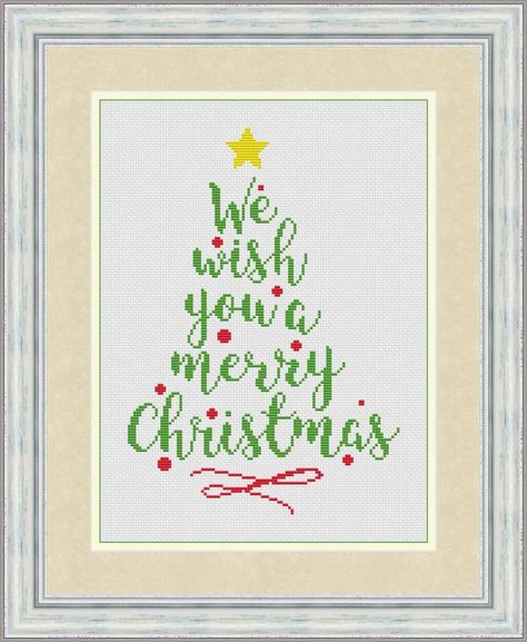 Merry Christmas Cross Stitch Pattern. This Xmas cross stitch pattern is an instant download PDF.

Information about cross stitch design
Floss: DMC
Canvas: Aida 14
Grid Size: 100W x 142H
Design Area: 7.14" x 10.14" (18.14 x 25.76 cm)
Number of colors: 3

PDF Included:
- Pattern in black & white symbols with floss legend
- Pattern in color blocks with floss legend Merry Christmas Cross Stitch, Cross Christmas Tree, Modern Christmas Tree, Xmas Cross Stitch, Cross Stitch Letters, Cross Stitch Tree, Simple Christmas Tree, Pattern Modern, Cross Stitch Patterns Christmas