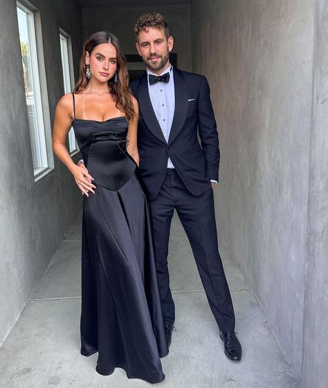 Couple Formal Outfits Classy Black Tie, Black Tie Wedding Dress Code, Men’s Black Tie Wedding Guest, Black Wedding Dress Code Guests, Black Dress Code Wedding Invitation, Elegant Black Ties For Black-tie Events, Black Tie Dress Wedding, 21 Dinner, Nick Viall