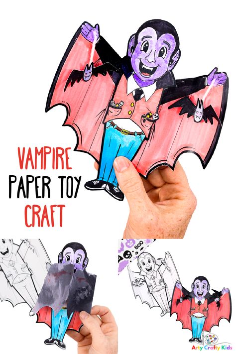 Sink your fangs into creativity with our Printable Vampire Craft! Halloween magic as you color, assemble, and bring this adorable vampire paper toy to life. Crafted for kids of all ages, this fang-tastic DIY comes with a Free Printable template. Vampire Crafts For Toddlers, Dracula Craft, Vampire Crafts Preschool, Vampire Craft, Halloween Crafts For Kids To Make, Vampire Kids, Bricolage Halloween, Halloween Crafts For Toddlers, Halloween Art Projects