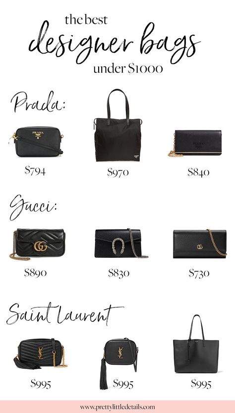 The best designer bags under $1000. Gorgeous and affordable bags from Prada, Gucci and Saint Laurent. Luxury Bags Collection, Best Designer Bags, Designer Totes, Luxury Purses, Classic Handbags, Classic Bags, Prada Handbags, Purses Designer, 가을 패션