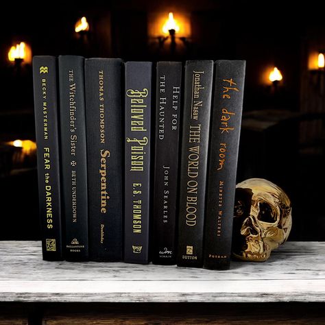 Halloween Book Decorations, Halloween Home Decor, Haunted House Props, Scary or Spooky Decorations, Horror Books Set, Scary Title Books Halloween Bookshelf Decor, Book Decorations, Gothic Books, Ghost Books, Spooky Decorations, Props Photography, Haunted House Decorations, Scary Books, Haunted House Props