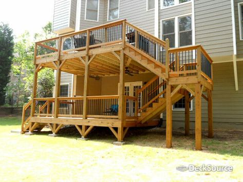 Take a look at this nice double deck in Vinings! Why have just one deck when you can have two? Pictures Of Decks, Small Mansion, Deck Rails, Deck Shade, Outdoor Living Space Design, Deck Pictures, Landscaping Retaining Walls, Patio Deck Designs, Deck Designs Backyard