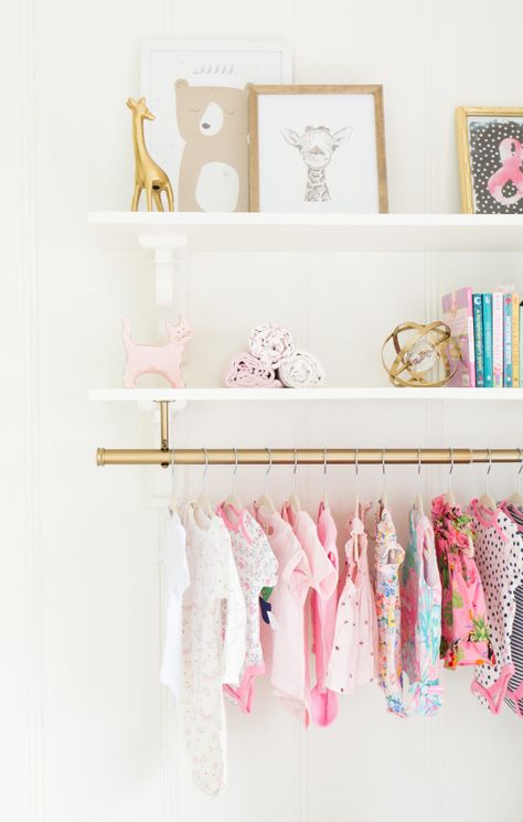 Small Nursery Storage, Glam Nursery, Botanical Nursery, Standing Clothes Rack, Tiny Nursery, Girly Nursery, Baby Clothes Storage, Tiny Closet, Small Nurseries