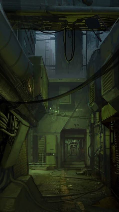 Futuristic Apocalypse Aesthetic, Sci Fi Dystopia Concept Art, Industrial Environment Concept Art, Scifi Underground City, Gritty Sci Fi, Sci Fi Slums, Dystopian City Slums, Rundown Cyberpunk, Dystopian Cyberpunk City