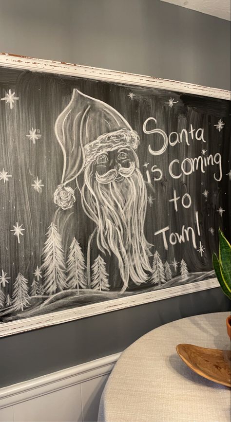 Santa Claus Chalkboard Art, Santa Chalkboard Art, Chalkboard Border, Christmas Chalkboard Art, Window Paint, Chalkboard Calendar, Cookie Christmas, Library Art, Christmas Chalkboard