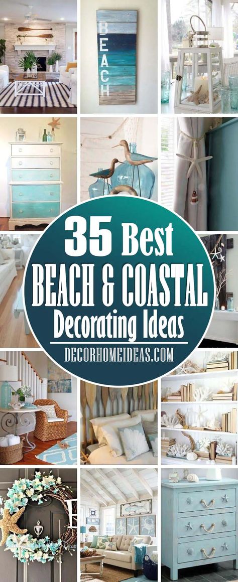 Best Beach And Coastal Decorating Ideas. If dream about beach, sand and ocean breezes, you can enhance the natural beauty of your home with light and airy beach house decor. #decorhomeideas Decorating Beach House Ideas, Diy Coastal Home Decor, Beach’s Bedroom, Costal Decorating Diy, Farm Beach House Decor, Beach Theme Office Ideas, Rustic Beach House Decor Coastal Style, Coastal Sunroom Decorating Ideas, Boho Beach Living Room Decor