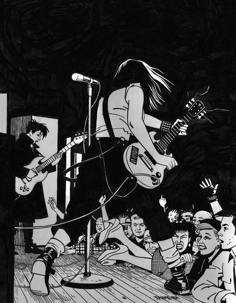 Jaime Hernandez, Arte Punk, Arte Sketchbook, Comic Illustration, Dark Anime, Playing Guitar, A Group, Music Art, Dark Aesthetic