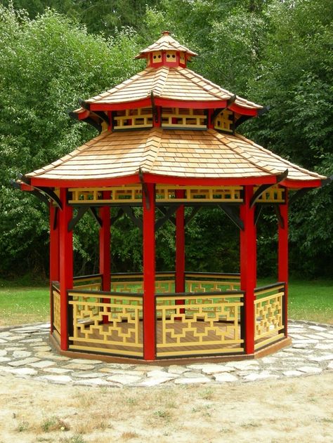 #HomeOwnerBuff Gazebo - Oriental Roof visit us @ http://home-owner-buff.com/ Chinese Gazebo, Japanese Gazebo, Enclosed Gazebo, Small Gazebo, Gazebo Lighting, Gazebo Decorations, Gazebo On Deck, Diy Gazebo, Modern Gazebo