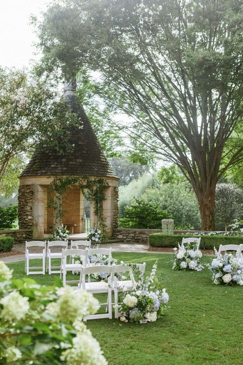 Blue and White Floral Lined Aisle at this Fall Micro Wedding at The Graylyn Estate | Destination Wedding Planning, Design, Production, Florals, The Graylyn Estate, Graylyn Estate Wedding, Floral Lined Aisle, Graylyn Estate, Fall Micro Wedding, Winston Salem North Carolina, Elegant Wedding Ideas, Events Photography, Destination Wedding Planning