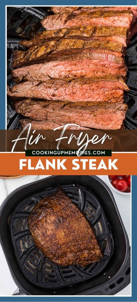 The Air Fryer makes dinner easy with this moist Flank Steak! The beauty of the Air Fryer is it cooks evenly and in just 15 minutes you'll have a perfectly cooked steak! Flank Stake Ideas, Broiled Flank Steak In Oven, Air Fryer Flat Iron Steak Recipes, Flank Steak Oven Recipes, Keto Flank Steak Recipes, Flank Steak Dinner Ideas Easy Recipes, Flank Steak In Air Fryer, Flank Steak Recipes Easy, How To Cook Flank Steak