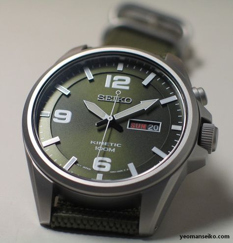 I posted the black military style Seiko Kinetic (SMY143P) in my previous blog entry. The 5M83 kinetic movement has a power reserve of approximately six months when fully charged. I believe you can … Seiko Kinetic, Seiko Mod, Wear Watch, Hobbies For Men, Seiko Watch, Timex Watches, Xmas List, Watch Review, Man Fashion