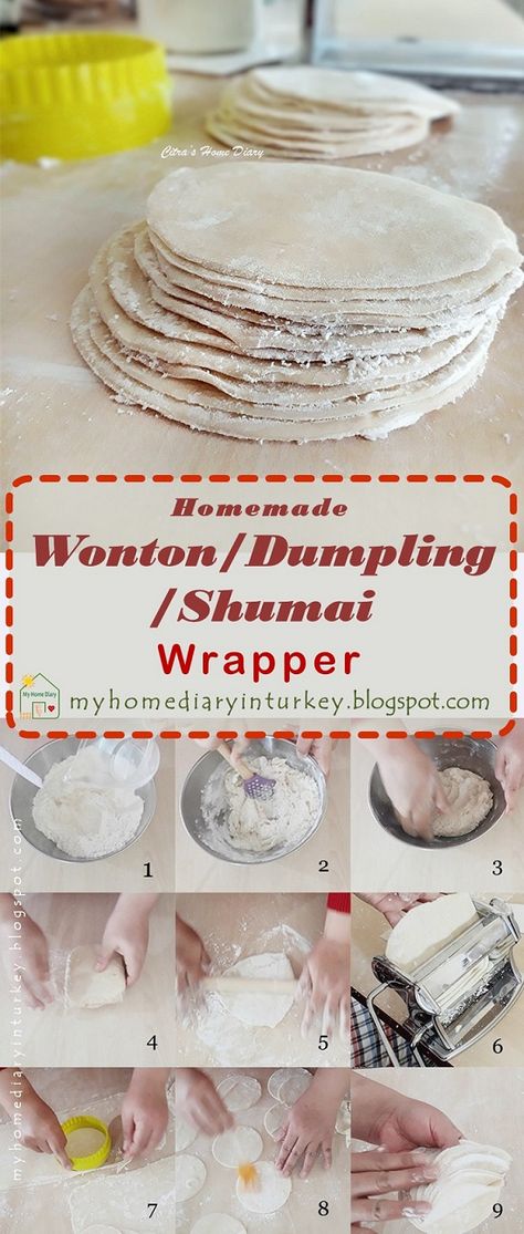 Dumpling/ Wonton/ Shumai Wrapper. Make it at home. Easy recipe with video | Çitra's Home Diary. #homemadewontonwrapper #shumaiwrapper #resepkulitpangsit #dumplingwrapperrecipe Diy Wonton Wrappers, Siomai Wrapper Recipe, Wonton Dumplings, Wonton Wraps, Wonton Wrapper Recipes, Dim Sum Recipes, Wonton Recipes, Homemade Dumplings, Dumpling Wrappers