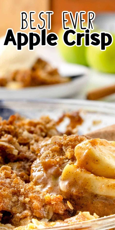 Old Fashioned Apple Crisp recipe. Tender apples that are coated with cinnamon and brown sugar that is topped with a delicious brown sugar oat topping that makes for the perfect dessert. Made with pantry staples this easy apple dessert is a must make. This comfort food takes all the flavors of apple pie and puts them into an easy to make dessert. Old Fashioned Apple Crisp, Apple Dessert Recipes Easy, Apple Crisp Dessert, Easy Apple Crisp, Crisp Desserts, Oatmeal Toppings, Easy Apple Crisp Recipe, Apple Desserts Easy, Make Dessert