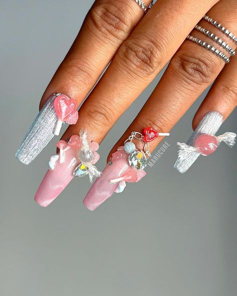 #nails #candy #nailart Candy Nails Designs, Candy Nail Art, Candy Nails, Blue Candy, Makeup Hairstyles, Nail Art Inspiration, Nails Nails, Nail Inspo, Nail Designs