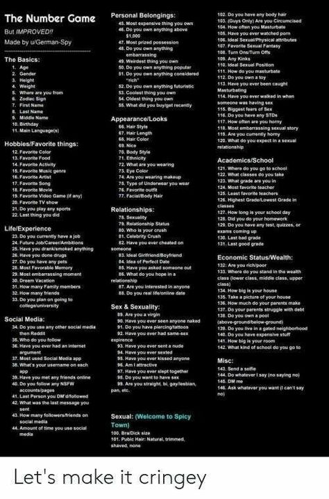 The Number Game, Bad Birthday, Turn Offs, Pick A Number, Snapchat Questions, Asking Someone Out, Text Games, Bad Grades, Number Game