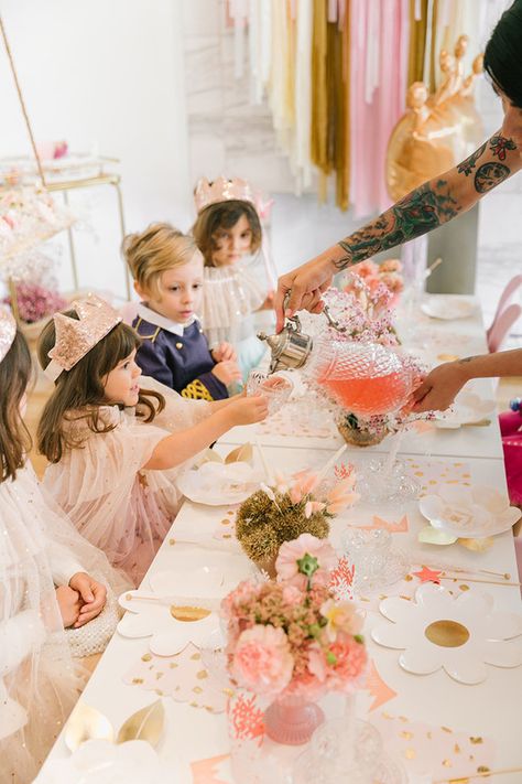 Pink + gold princess tea party 3rd birthday | Wedding & Party Ideas | 100 Layer Cake Tea Party 3rd Birthday, Disney Princess Tea Party, Girls Tea Party Birthday, Toddler Tea Party, Princess Tea Party Birthday, Royal Tea Parties, Kids Tea Party, Fairy Garden Birthday Party, Princess Theme Birthday