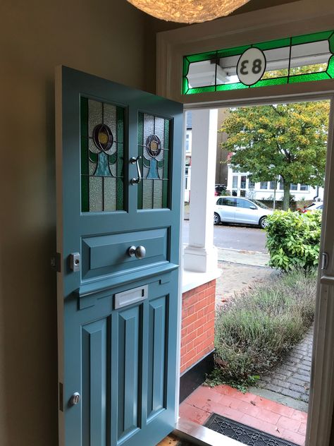 1920 Front Door, 1920s Front Door, 1930 Front Door, 1930s Front Door, Art Deco Front Door, Brick House Front Door Colors, 1920 House, Oxford House, Upcycle Door