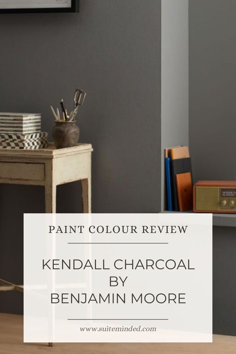 Kendall Charcoal is another one of my favourite dark paint colours. It’s a sophisticated and versatile dark grey that has become a favourite in interior decorating. With its rich, deep hue, this colour effortlessly combines elegance and modernity, making it an ideal choice for creating a striking focal point or a cozy, enveloping atmosphere. Its balanced undertones of green and slightly brown bring warmth and depth, ensuring it complements a variety of styles and colour palettes. Kendall Charcoal Benjamin Moore, White Upper Cabinets, Kendall Charcoal, Charcoal Paint, Dark Paint Colors, Dark Paint, Paint Colors Benjamin Moore, Grey Paint, Benjamin Moore Colors