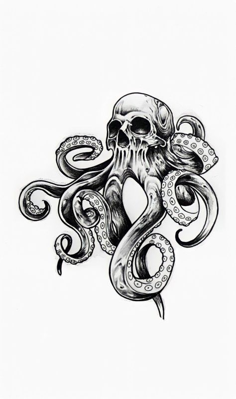 Traditional Kraken Tattoo Design, Skull And Octopus Tattoo, Octopus Tattoo Men, Crosshatching Tattoo, The Kraken Tattoo, Skull Octopus Tattoo, Octopus Hand Tattoo, Octopus Skull Tattoo, Octopus Tattoos For Men