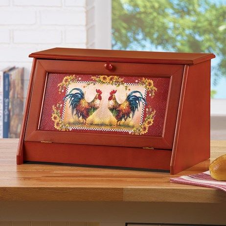 Rooster Rugs, Chicken Bread, Wooden Bread Box, Rooster Kitchen Decor, Vintage Bread Boxes, Country Rooster, Rooster Kitchen, Bread Storage, French Country Design