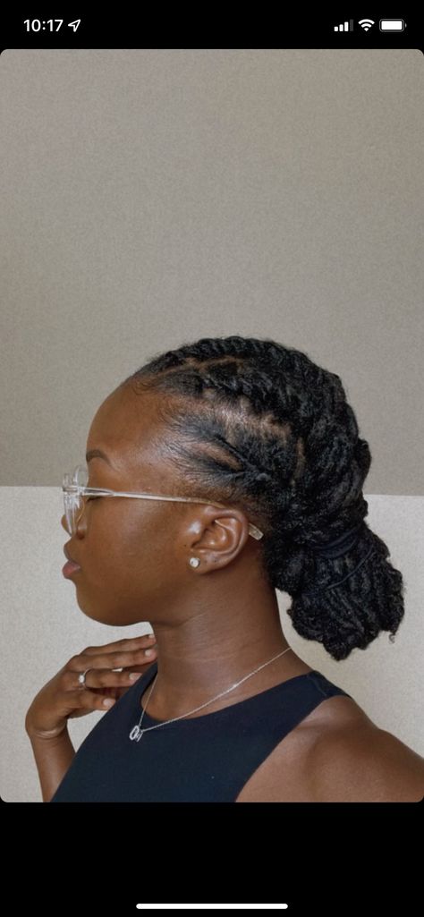 Short Dreadlocks Styles For Wedding, Ropetwists Locs, Barell Roll Locs, Low Ponytail Loc Styles, Loc Straight Backs, Professional Loc Hairstyles, Cornrows With Locs, Locs Braided To The Back, Locs Cornrow Style