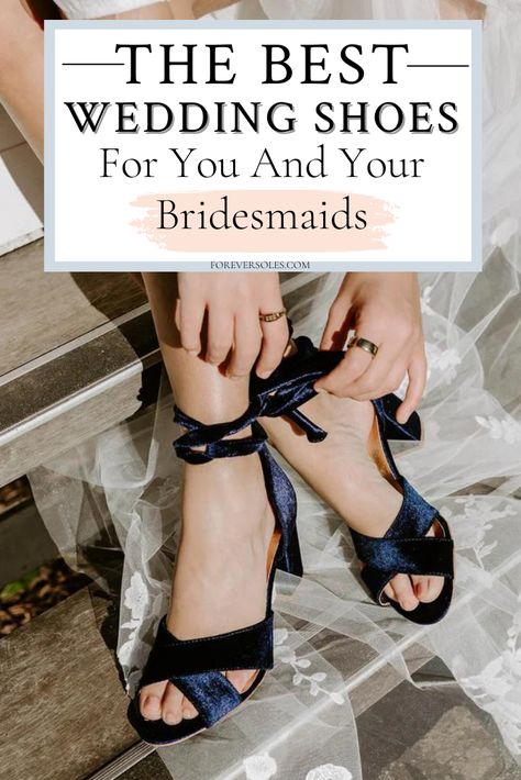 Bridal Party Shoes, Navy Blue Wedding Shoes, Bridesmaids Heels, Navy Bridesmaids, Fun Wedding Shoes, Velvet Wedding, Blue Wedding Shoes, Elegant Heels, Bridesmaid Dress Styles