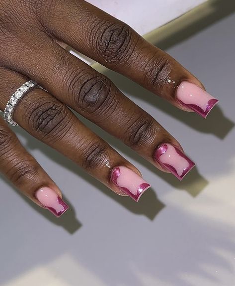 Pink Abstract Nails Square, Pink Chrome Nails Short Square, Chrome Pink Nails Designs, Future Nails, Brown Acrylic Nails, Abstract Nails, Pink Chrome Nails, Painting Stuff, Brown Acrylic