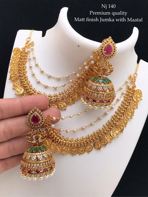 Marriage Set Jewellery, Jwellary Design For Wedding, Earchains Gold, Mattal Jhumka, 2 Tola Gold Set Design, Marriage Jewellery Set, Wedding Jwellary, Pretty Gold Necklaces, Indian Gold Necklace Designs