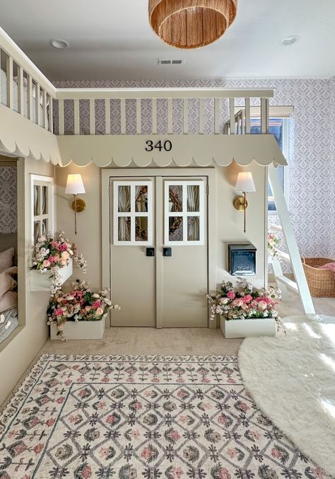 A little girls heaven with built in bunks and playhouse Also used Beddys on the beds, the Chloe, use SAVANNAHKAY for a discount! Playhouse Bedroom, Bunk Bed Playhouse, Girls Bunk Beds, Diy Loft Bed, House Bunk Bed, Bunk Beds Built In, Built In Bunks, Twinkle Star, Beautiful Memories