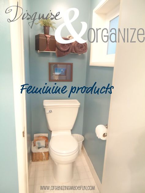 Hide and organize your feminine products Wc Decoration, Feminine Products, Laundry Ideas, Small Toilet Room, Downstairs Toilet, Toilet Room, Water Closet, Small Toilet, Bathroom Paint Colors