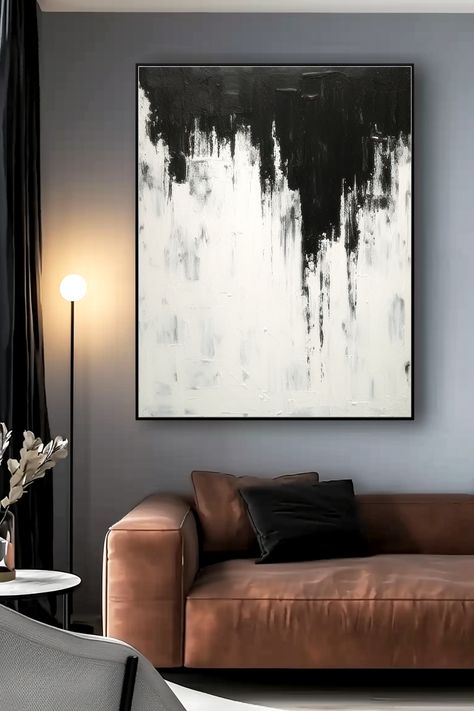 Original handmade abstract painting with deep blue tones and gold accents on white canvas White Abstract Wall Art, Unique Canvas Art, Monochrome Palette, Handmade Artwork, Black And White Abstract, Minimalist Interior, Modern Painting, Abstract Wall, Contemporary Interior