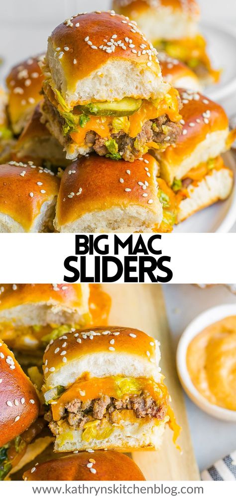 King Hawaiian Burger Sliders, Chopped Cheese Sliders, Easy Big Mac Sliders, Big Mac Crescent Ring, Big Mac Sliders Hawaiian Rolls, Big Mac Sliders Recipes, Cheeseburger Sliders Recipes, Copycat Big Mac Sliders, Big Mac Mini Sliders