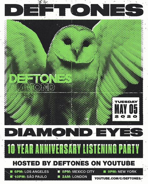 Deftones’s Instagram post: “To commemorate 10 years of Diamond Eyes, we invite you to join our global listening party on YouTube tomorrow night. Wherever you are, we…” Poster Prints Deftones, Deftones Diamond Eyes Wallpaper, Room Posters Deftones, Deftones Poster Album Cover, Deftones Tour Poster, Deftones Diamond Eyes, Deftones Diamond Eyes Poster, Deftones Poster, Listening Party Flyer