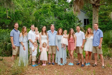 The pinks, blues, and greens with neutrals is an absolutely stunning sight to see.   If you have a thing you all love - incorporate that into your photos as well. For this family, they all loved and had crocs with them!   Crocs | Family Photos | What to Wear | Beach Photos | Kiawah Island Photographer | Seabrook Island Photographer | Charleston | What to Wear Large Family Photos Roy Family, Extended Family Pictures, Family Photos What To Wear, Seabrook Island, Large Family Photos, Beautiful Portraits, Beach Family Photos, Kiawah Island, Family Picture Outfits